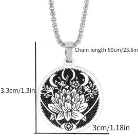 Lotus Flower with Crescent Moons - Stainless Steel Necklace