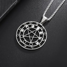 Moon Pentacle with Zodiac Signs - Stainless Steel Necklace