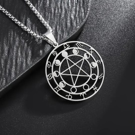 Moon Pentacle with Zodiac Signs - Stainless Steel Necklace