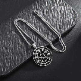 Moon Pentacle with Zodiac Signs - Stainless Steel Necklace