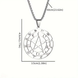 Moon Pentacle with Zodiac Signs - Stainless Steel Necklace