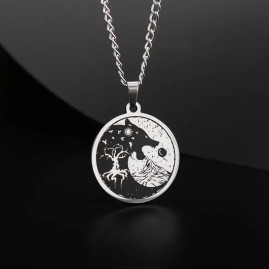 Viking Wolf with Moon and Sun - 2 Piece Stainless Steel Necklace Set